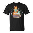 Cat Reading Book Lover Coffee Books Teacher Librarian Cat T-Shirt