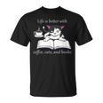 Cat Reads a Book Reading Coffee T-Shirt