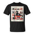 Cats Music Books Lover Essentials Red Retro Silkscreen T-Shirt