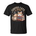 Cozy Reading Cat Coffee And Books Lover Artwork T-Shirt
