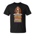 Cute Basset Hound Dog Reading On Pile Of Books T-Shirt Cute Basset Hound Dog Reading On Pile Of Books T-Shirt