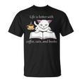 Cute Cat Book Reading Coffee T-Shirt