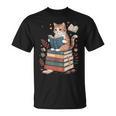 Cute Cat Reading Books With Tea T-Shirt