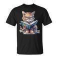 Cute Cat Wearing Glasses Reading a Book T-Shirt