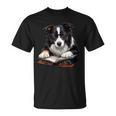 Cute Dog Border Collie Reading Book T-Shirt