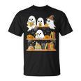 Cute Halloween Ghost Bookshelf Cat Book Lover T-Shirt Cute Halloween Ghost Bookshelf Cat Book Lover T-Shirt