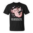 Cute Kawaii Readsolotl Axolotl Reading Book Pun T-Shirt