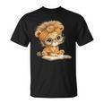 Cute Lion Cub Reading Book With Headwrap T-Shirt