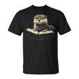 Cute Otter Wearing Glasses Reading Book Librarian Teacher T-Shirt