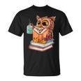 Cute Owl Reading Book And Drinking Tea Reading Rat Bookworm T-Shirt