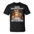 Easily Distracted By Cats And Books Book Lover Cat T-Shirt