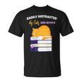 Easily Distracted Cats And Books Cute Cat Book Lover T-Shirt