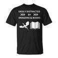 Easily Distracted By Dragon And Books Nerds T-Shirt
