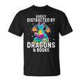 Easily Distracted By Dragons & Books Bookworm Library T-Shirt