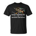 Easily Distracted By Dragons & Books Cool Reading Books T-Shirt