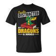 Easily Distracted By Dragons And Books Reading Book Dragon T-Shirt