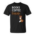 Fox Books Coffee Foxes Women Fox Graphic Cute Fox Lovers T-Shirt