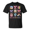 Girls 100 Days Of School Coquette Bow Pencil Bus Book Crayon T-Shirt