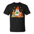 Halloween Ghost Cat Reading Book Women Girls Cute T-Shirt Halloween Ghost Cat Reading Book Women Girls Cute T-Shirt