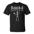 Halloween Literacy Teacher Books Skeleton Librarian Reading For Men Women Kids T-Shirt