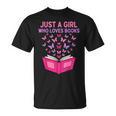Just A Girl Who Loves Books Butterflies Reading T-Shirt Just A Girl Who Loves Books Butterflies Reading T-Shirt