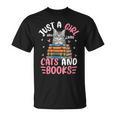 Just A Girl Who Loves Books And Cats Cat Reading Girls T-Shirt Just A Girl Who Loves Books And Cats Cat Reading Girls T-Shirt