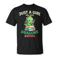 Just a Girl Who Loves Dragons & Books Book Lover Kids Nerd T-Shirt