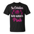 In October We Wear Pink Breast Cancer Awareness Books Lover T-Shirt