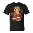 Owl Reading Book Graphic Owl With Book Floral T-Shirt