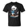 Panda With Glasses Reading Book Librarian Panda T-Shirt