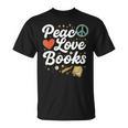 Peace Love Books Cute Retro Reading Graphic T-Shirt