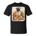 Pug Reading Books Sunflowers With Coffee Lover Owner T-Shirt