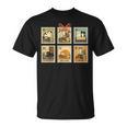 Reading Book Lover Bookish Cat Mom Cat Reading Books Stamps T-Shirt