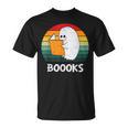 Retro Book Ghost Reading Halloween Teacher Men Women T-Shirt