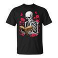 Skeleton Reading Book Lover Floral Flowers Bookish Bookworm T-Shirt