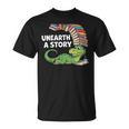 Summer Reading 2026 Unearth a Story Theme Dinosaur Book Nerd T-Shirt Summer Reading 2026 Unearth a Story Theme Dinosaur Book Nerd T-Shirt