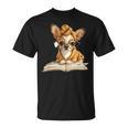 Tiny Puppy Open Book Reading Dog Lover Graphic Round Glasses T-Shirt