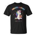 Unicorn Reading a Book Unearth a Story Program 2026 T-Shirt