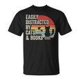 Vintage Retro Easily Distracted By Cats And Books T-Shirt