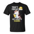 Women's 100 Chance Of Reading Book Lover Unicorn T-Shirt