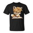 Women's Cute Fox Reading Book Lover Animal Graphic Baby Portrait T-Shirt