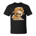 Women's Cute Lamb Reading Book Lover Animal Graphic Baby Sheep Open T-Shirt