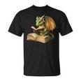 Women's Dragon Bookworm Reading Book Graphic T-Shirt