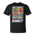 Women's Dungeon Crawler Carl God Damnit Donut Cat Pop Art Book T-Shirt