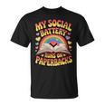 Women's My Social Battery Runs On Paperbacks Groovy Book Lover T-Shirt