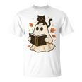 Books Ghost Reading Book Halloween Library Cat Fall T-Shirt