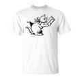 Cat Reading a Book Print T-Shirt