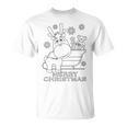 Coloring Book Style Blank Merry Christmas Tree Reindeer T-Shirt