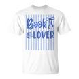 Coquette Book Lover Preppy Blue Stripes Bookworm Reading T-Shirt