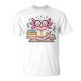Cute Axolotl Reading Books Cozy Bookworm Fantasy Art Premium Tri-Blend T-Shirt